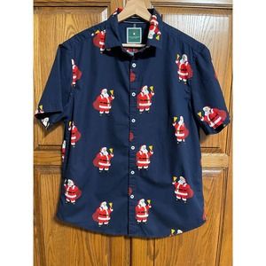 Denim & Flower Shirt Mens Large Blue Button Up Santa Claus Ricky Singh Xmas